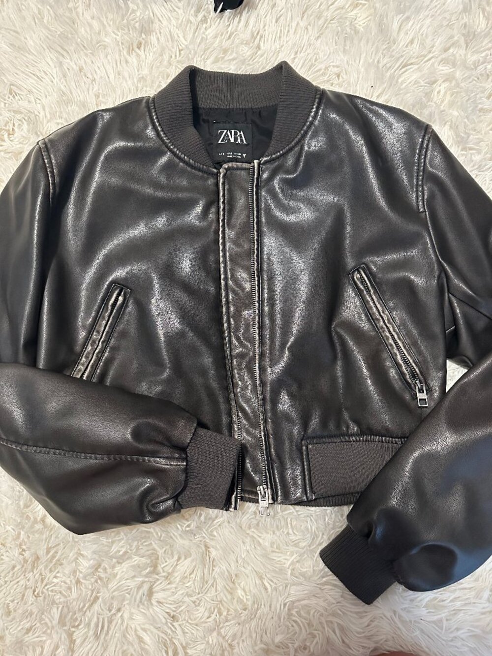Zara faux leather distressed bomber